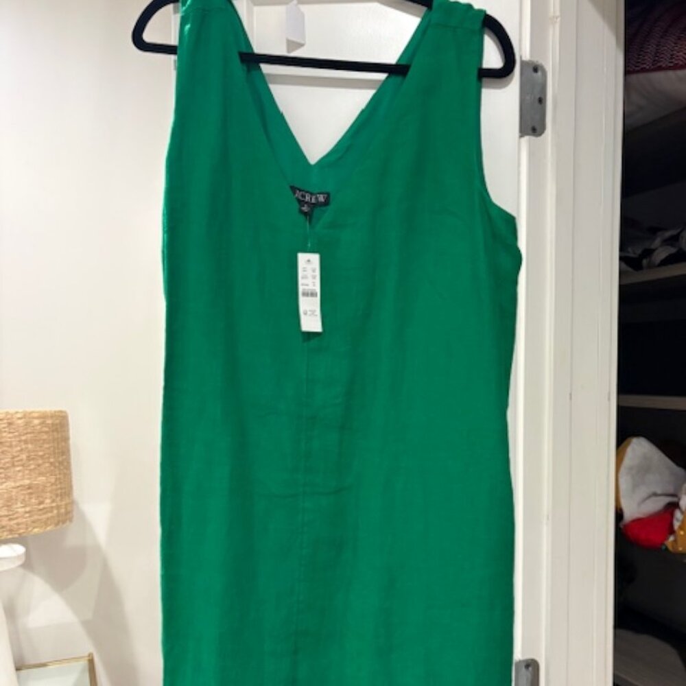 Jcrew Green Linen Dress with pockets!